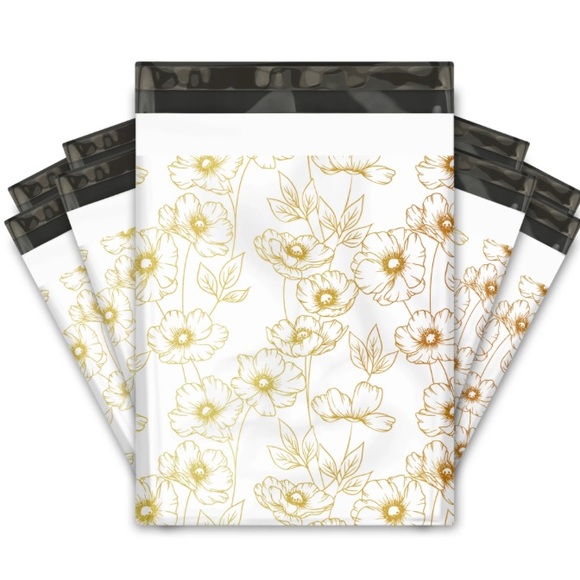 Gold Sketched Floral 10x13 Poly Mailers Set of 20 Packaging Supplies - Picture 1 of 3